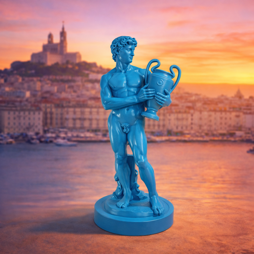 Statuette David tenant la coupe 1993 victoire OM Marseille - artisan Maison Grossi