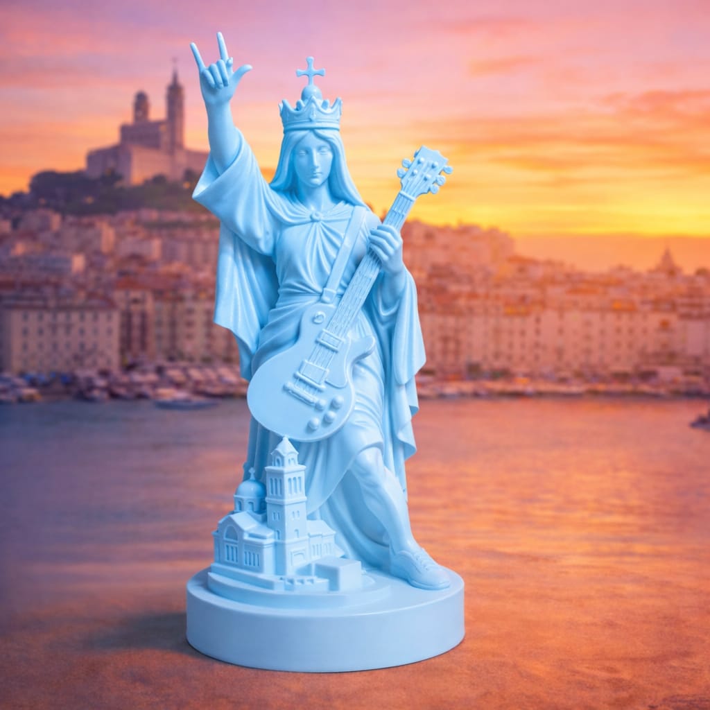 Statuette Bonne Mère guitare électrique rock - artisan Marseille Maison Grossi