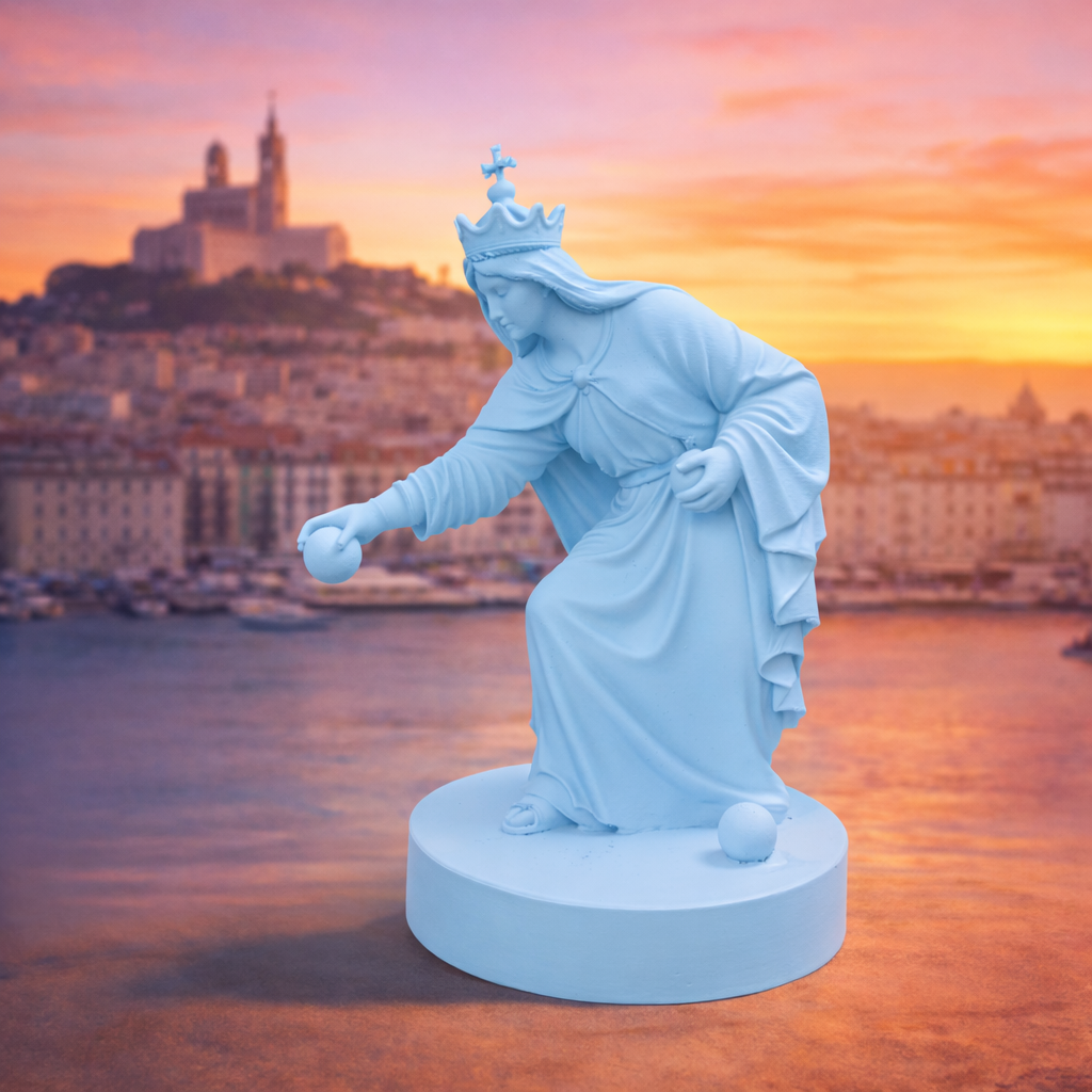 Statuette Bonne Mère jouant à la pétanque souvenir marseillais - artisan Maison Grossi